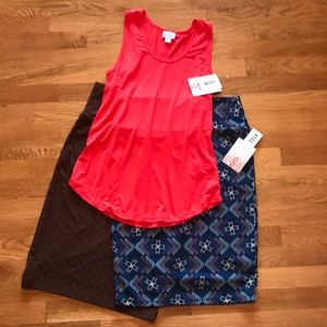 Lularoe Cassie skirts and tank top.